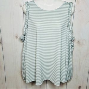 LC Lauren Conrad Green Striped Cold Shoulder Blouse
